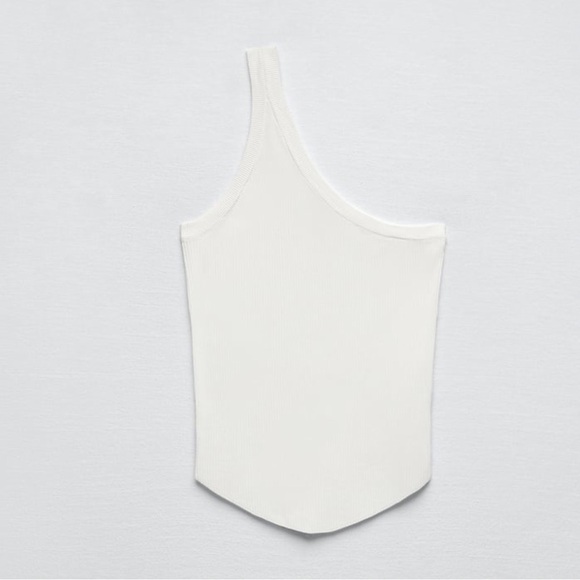 Zara White Sleeveless Asymmetrical Neckline Top - Picture 5 of 9
